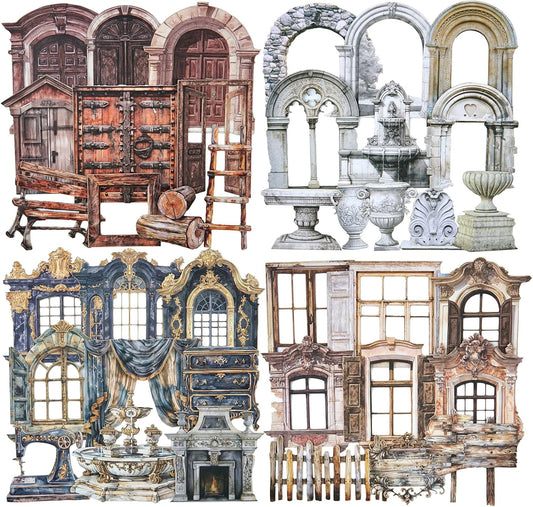 Retro Door and Window Cardstock Stickers, 80PCS Vintage Manor Ephemera for Scrapbooking, Journaling, DIY Crafts, and Planner Supplies