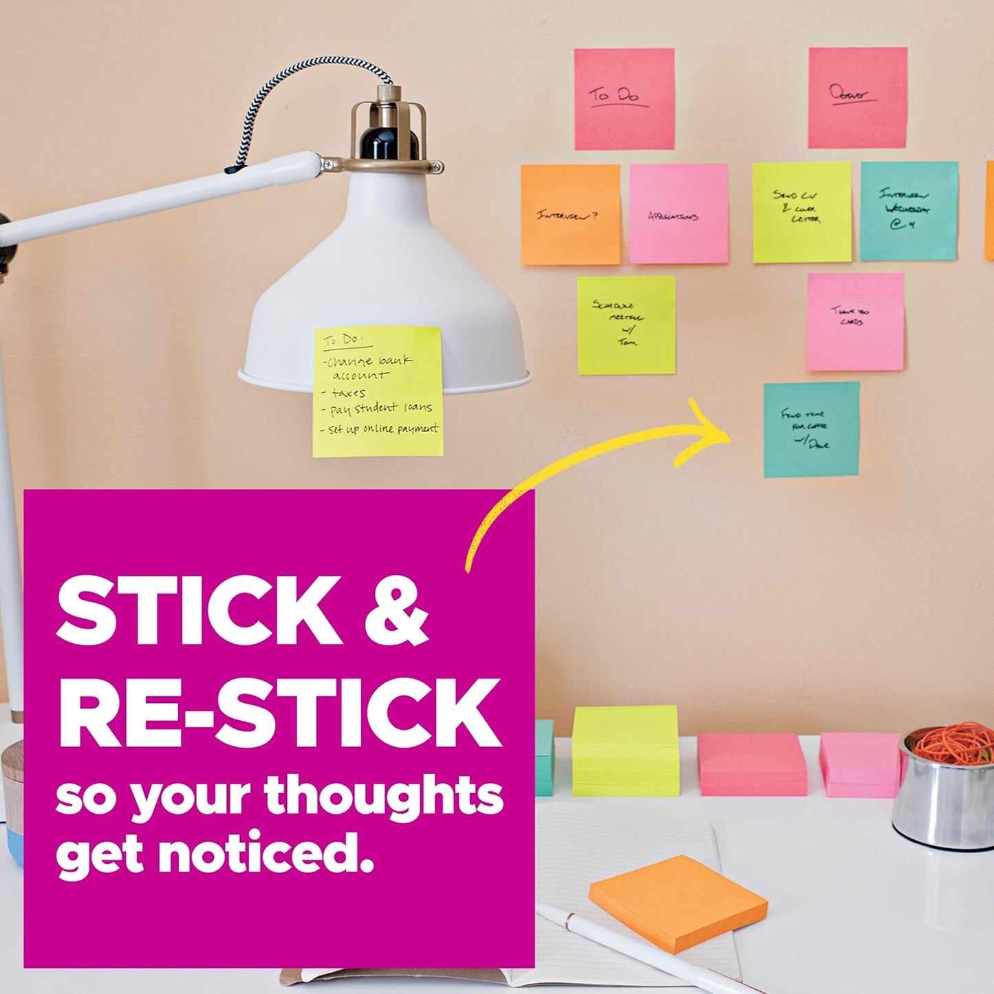 Post-it Super Sticky Notes, 4x4 in, 4 Pads, 2X The Sticking Power, Rio de Janerio Collection, Bright Colors (Orange, Pink, Blue, Green),Recyclable (675-4SSUC)