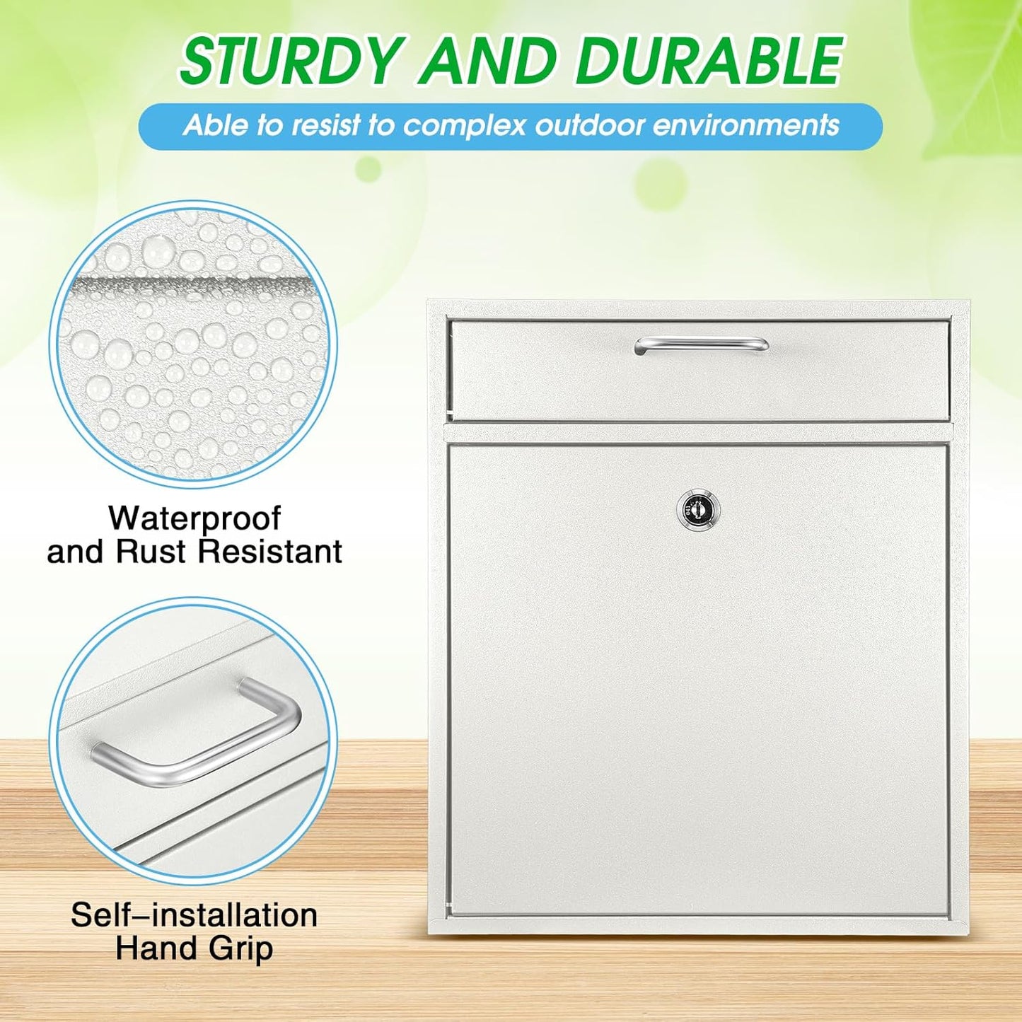 Locking Mailbox with Key for Outdoor 12 x 10.5 x 4.7 Inches Large Wall Mount Mail Box with Lock Security Mail Drop Metal Collection Boxes Hanging Secure Postbox(Creamy White)