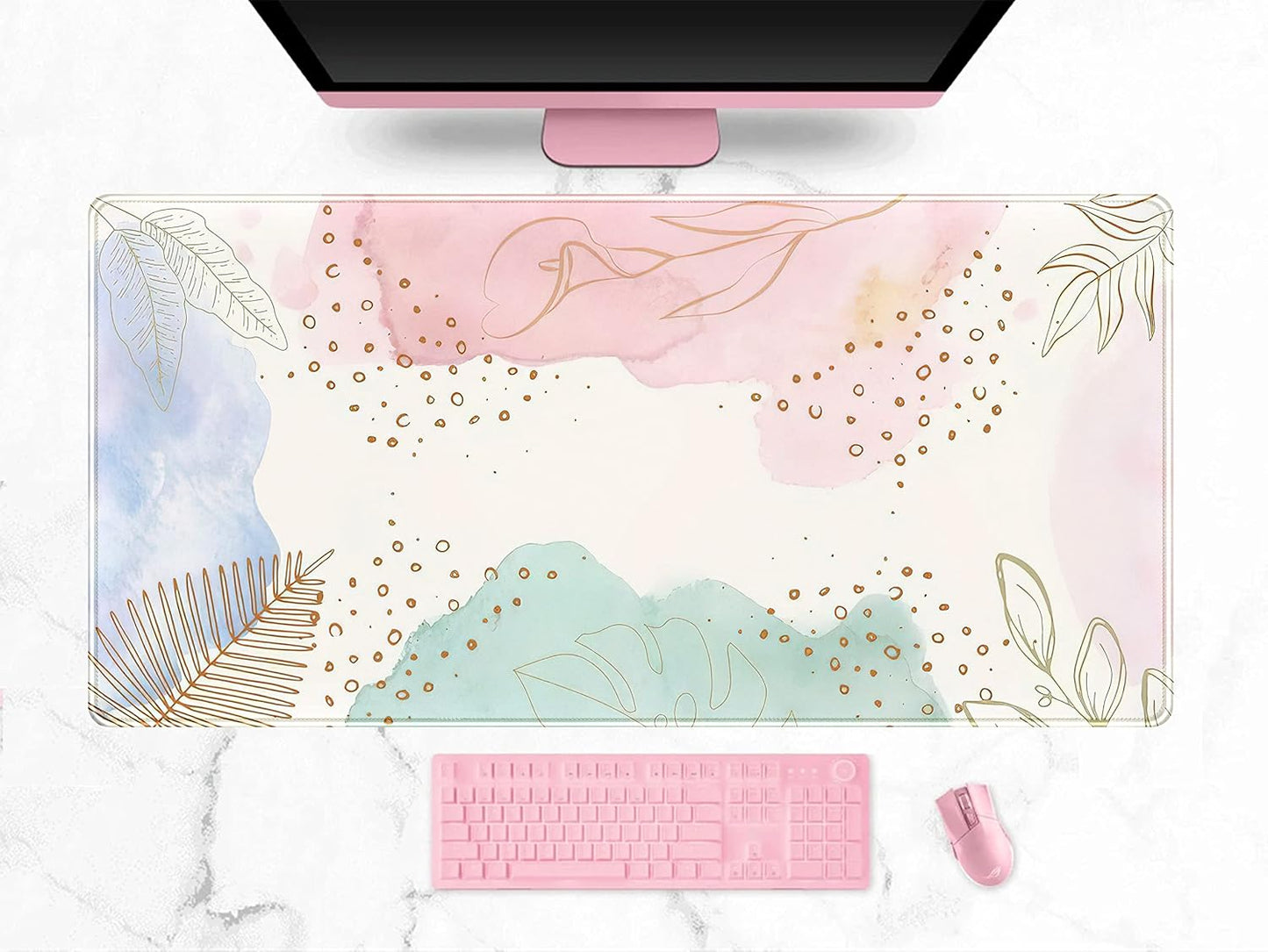 Boho Pastel Painting Mouse Pads, Abstract Mousepad XXL,Extended Mouse Pad for Keyboard & Wireless Mouse,Cute Large Desk Protector Mat Full Desk Gaming Mice Pad for Office Home 31.5x15.75 in