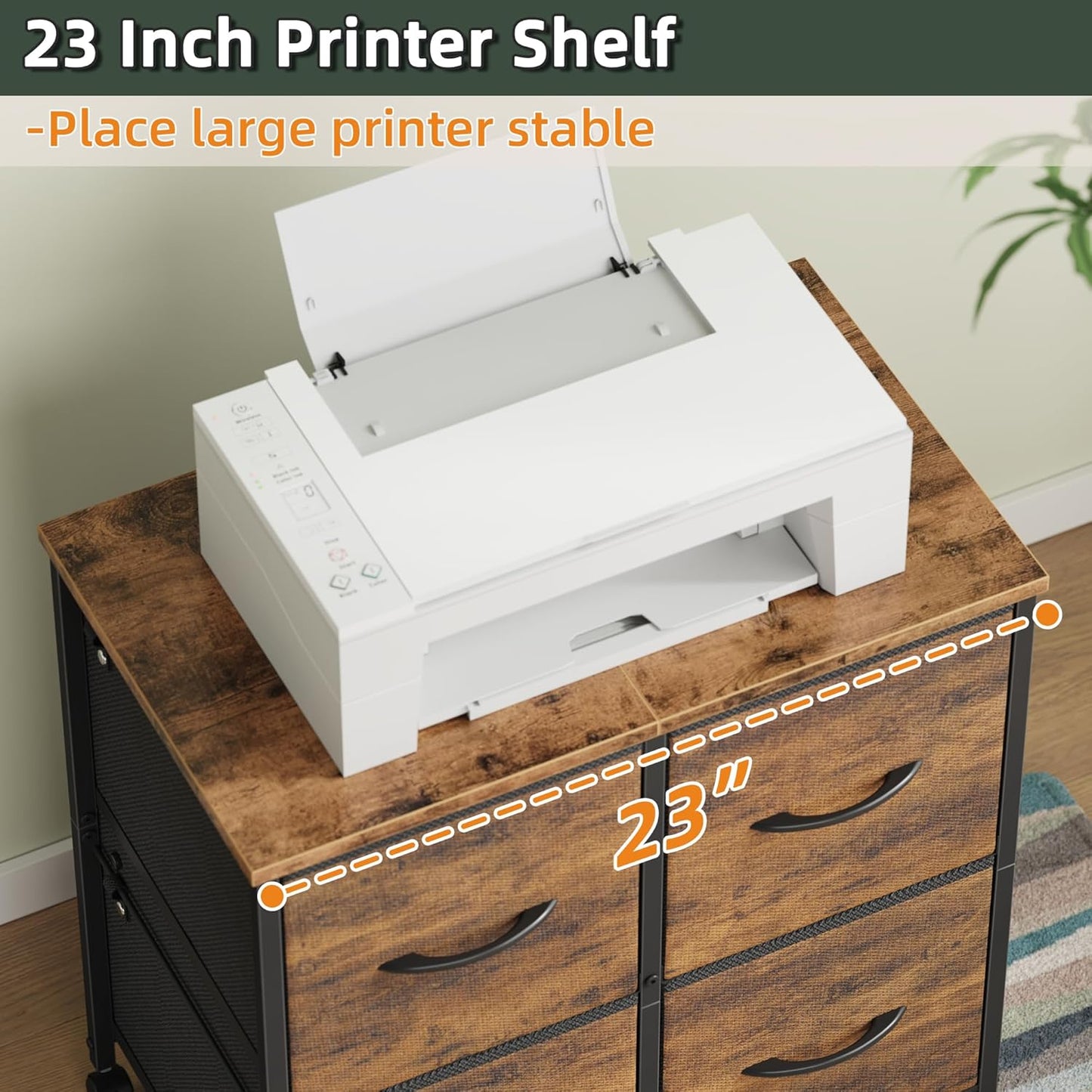 4 Drawer Lateral File Cabinet, Mobile Filing Cabinet for Large Printer, Home Office Functional Small Office Storage Cabinet & Printer Stand, Fabric Drawer, Fits Letter/A4, Rustic Brown