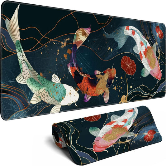 Japanese Koi Fish Gaming Mouse Pad Desk Mat Kawaii Mousepad Mouse Pad, Extra Large Deskmat Cut Laptop Mouse Pads Decor-Colorful Leaves