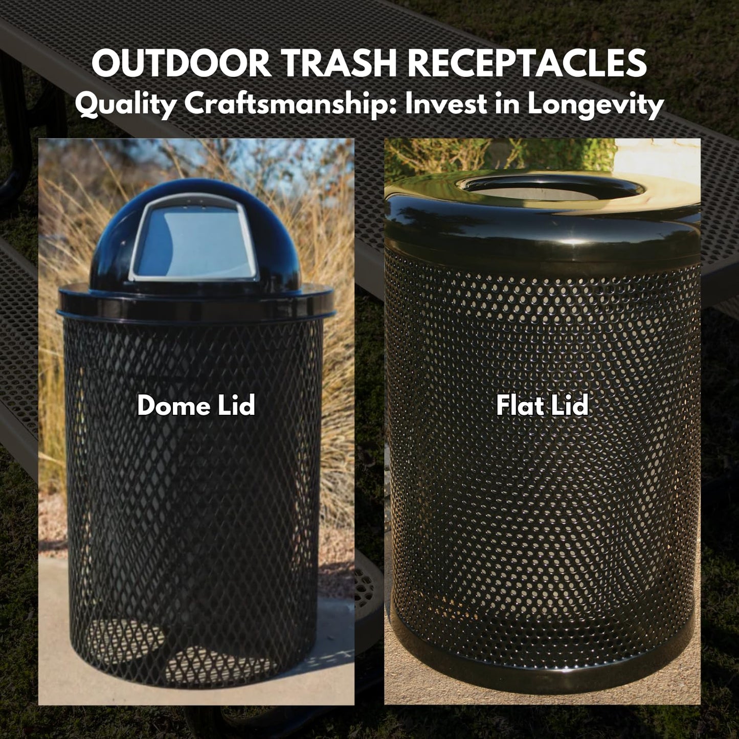RDT-P-TXTBLK Heavy Duty Round Trash Receptacle with Dome Top, Liner Included, 32 Gallon, Textured Black, Made in America