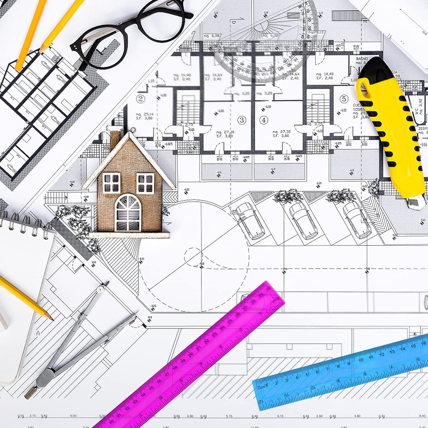 6PCS Clear Ruler, 12 Inch Plastic Rulers for School, Home, or Office, Clear Plastic Rulers, Assorted Colors.