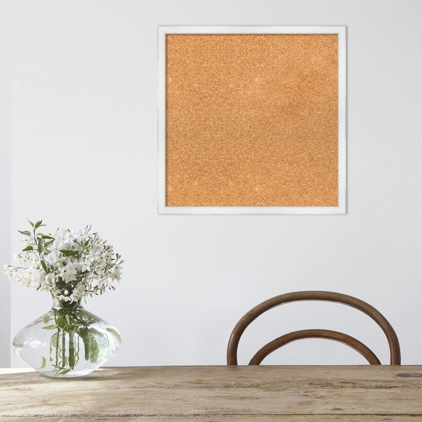 Amanti Art Natural Cork Board for Wall, 19x19 Vision Board with White Frame, Small Corkboard Office Decor for Home Organization, Country Rustic Corkboard Pinboard to Display Items for Home