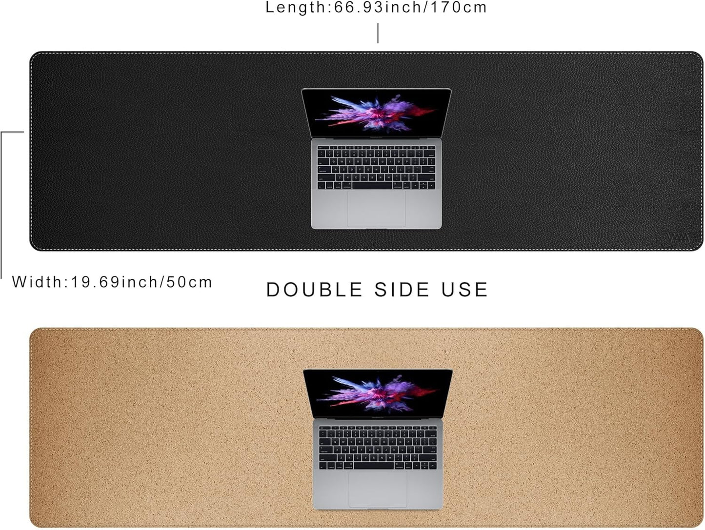 Vyaaa 74.8"x19.6" PU Leather & Cork Large Desk Mat (Black) - XXL Extended Mouse pad, Reversible Desk Protector, Non-Slip Computer Desk pad for Office, Gaming, Home