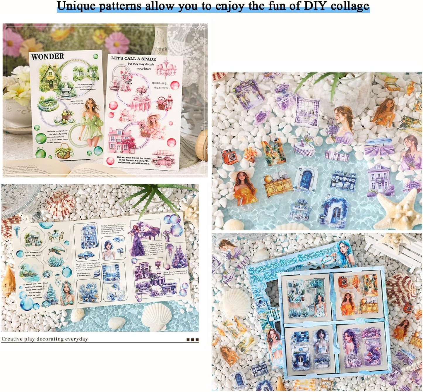 Vintage Decorative Girls Journaling Stickers, 100 Sheets Transparent PET People Floral Stickers for Scrapbook Diary Planner DIY Craft Junk Journal Bullet Album Laptop Phone Case Gift Box