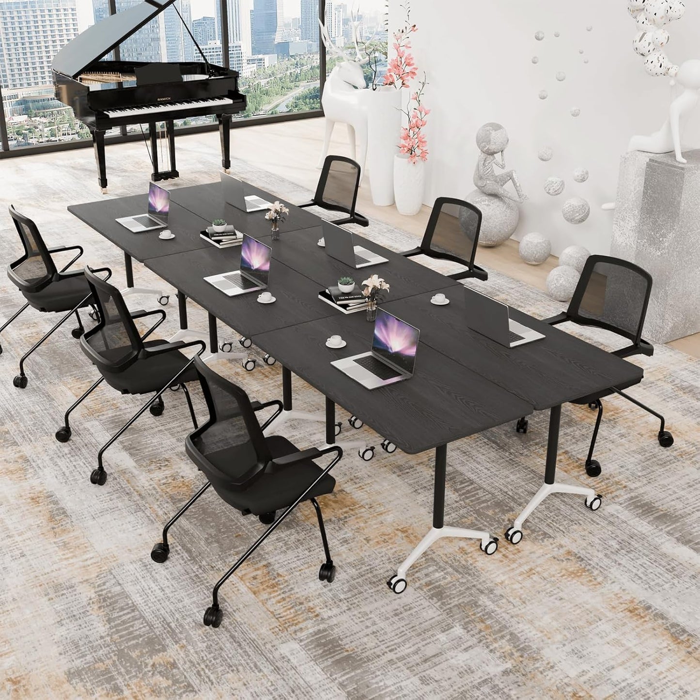 Conference Room Table with Flip-Top Design for Dynamic Meetings, Business Table Computer Desk with Heavy-Duty Frame,Foldable Seminar Meeting Tables for Home Office (6, F, 55.1IN)