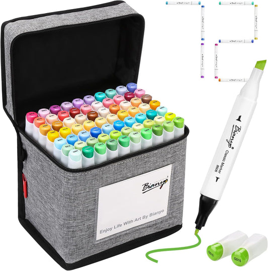 Bianyo 72 Pastel Markers Alcohol Marker Set, Dual Tip Art Markers Set, Alcohol-Based Ink Permanent Marker with Premium Grey Bag for Adults, Kids, Amateurs, Coloring, Drawing, Outlining, highlighting
