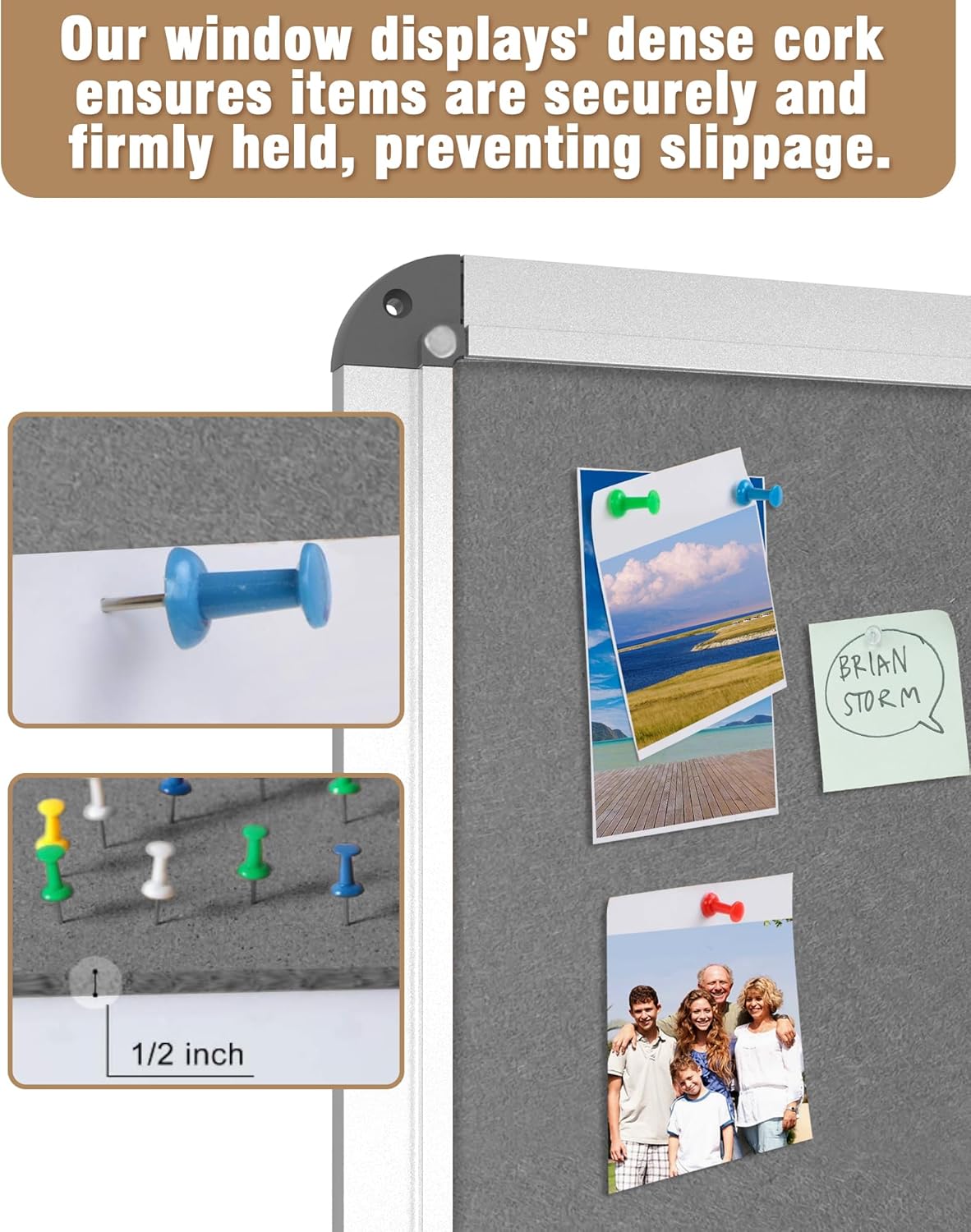 36"x24" Enclosed Bulletin Board, Lockable Weather-Resistant Aluminum Cork Noticeboard for School & Office, Silver Frame w/Grey Flet