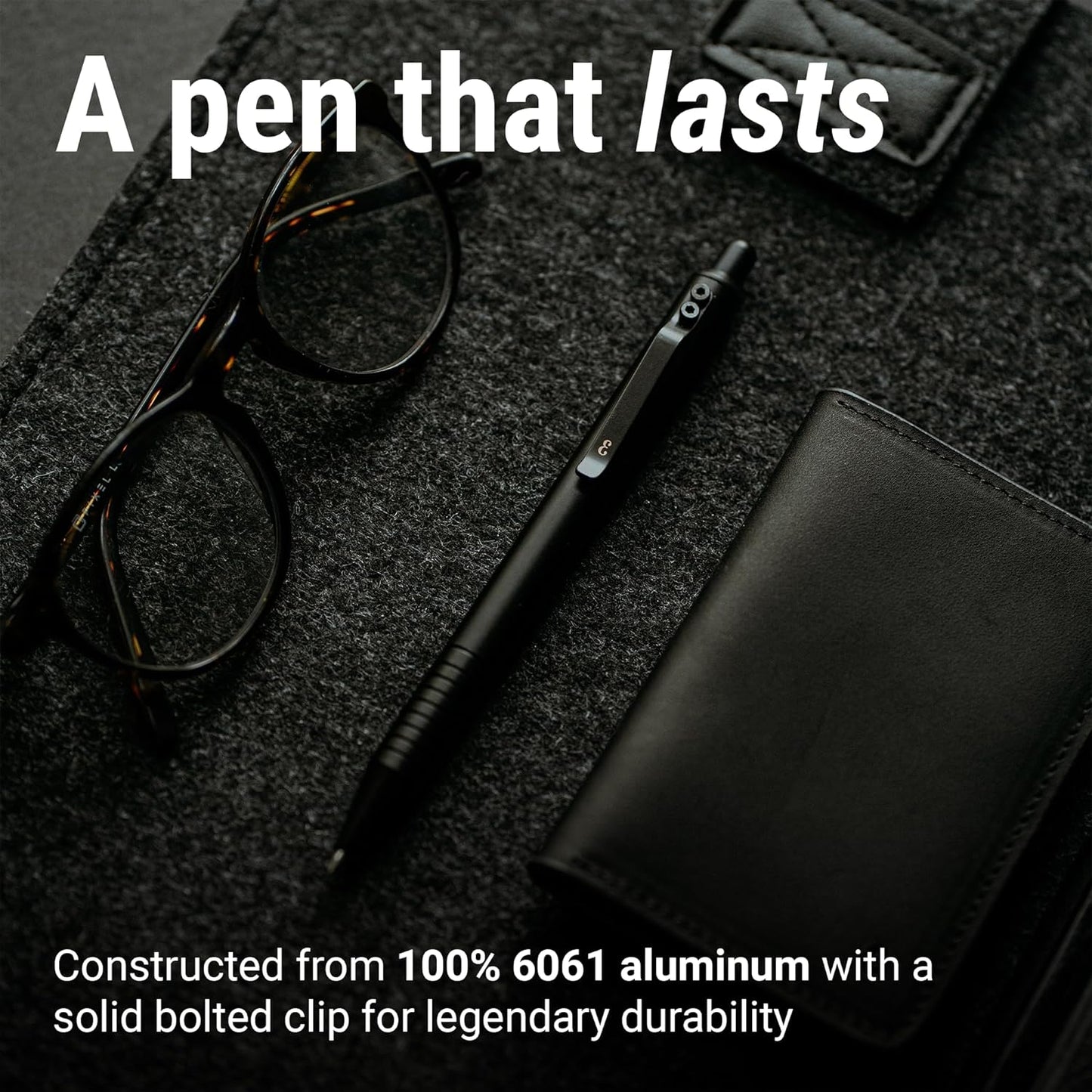 Everyman Grafton Full Click Refillable 0.7mm Ball Point Pen, Black | Sleek Anodized Aluminum EDC Pen with Deep Grooved Grip | Smooth Writing Pocket Pen for Office, Travel, Gifting & Daily Use