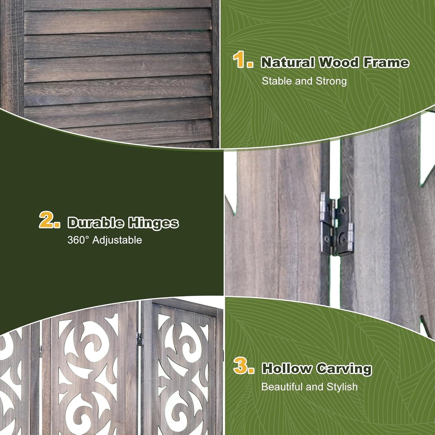 NicBex 6 Panel Room Divider 5.6FT Wood Carved Room Dividers, Folding Privacy Screens Portable Freestanding Partition Wall Dividers for Home Bedroom Office, Rustic Brown