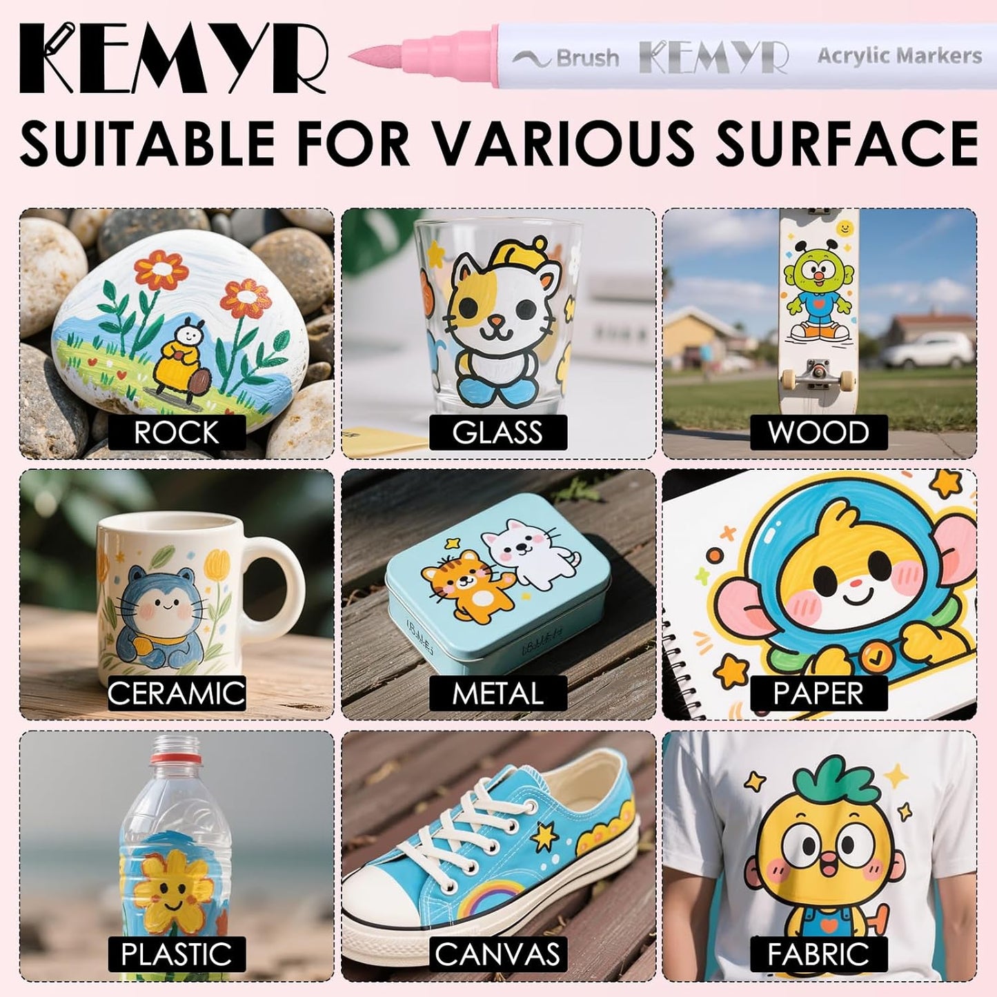 72 Colors Brush & Fine Tip Acrylic Paint Pens, Dual Tip Acrylic Paint Markers for Paper, Wood, Canvas, Stone, Rock, Glass, Fabric, DIY, Ceramic, Art Supplies for Kids and Adults Drawing