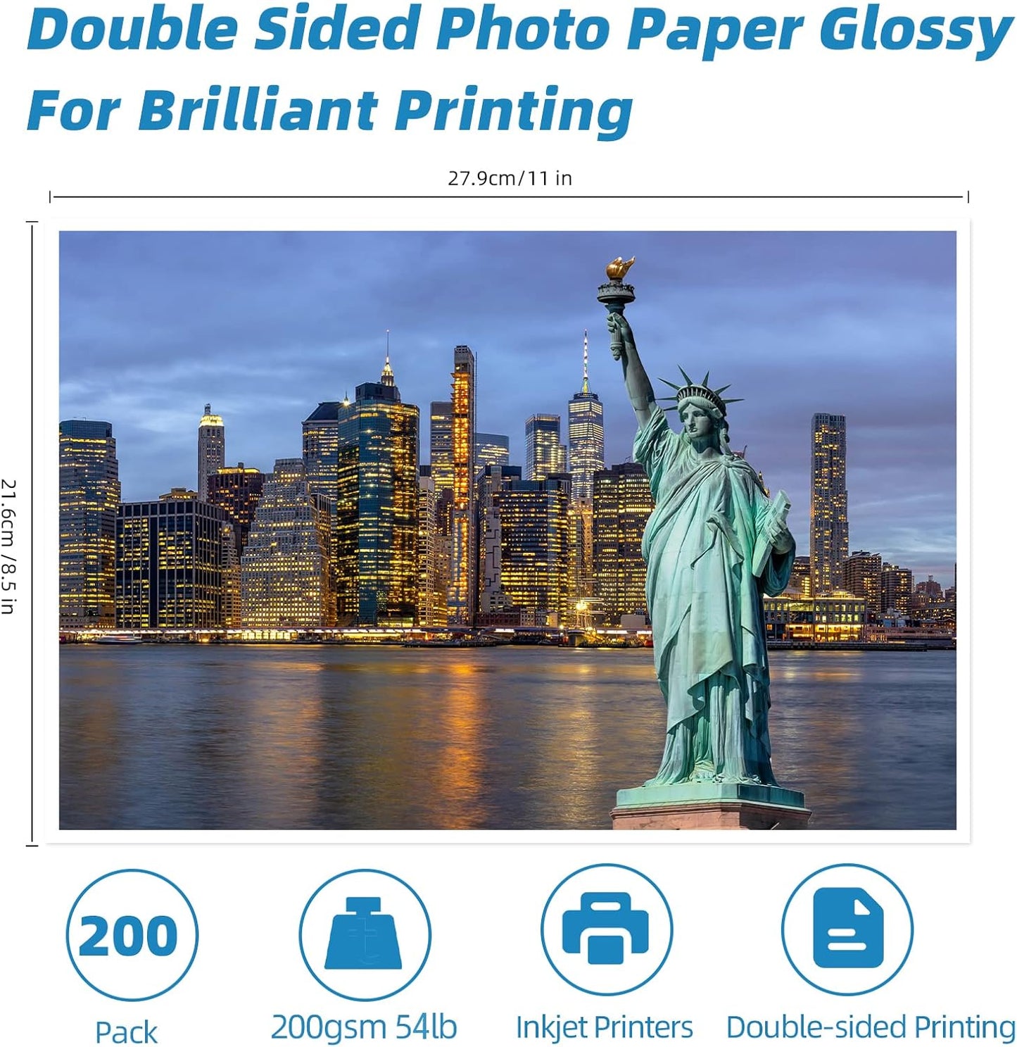 Uinkit 200 Sheets Double Sided Photo Paper Glossy 8.5x11 54lbs Inkjet for Dye Ink 200Gsm Value Bulk Pack Picture 8.5 x 11 9.5Mil for Inkjet Printing Printer (200sheets, 8.5x11)