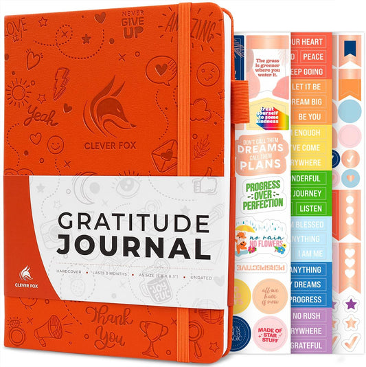 Clever Fox Gratitude Journal – Happiness, Positivity & Affirmation Daily Journal – Inspirational Daily Notebook – 3 Months, A5 (Orange)
