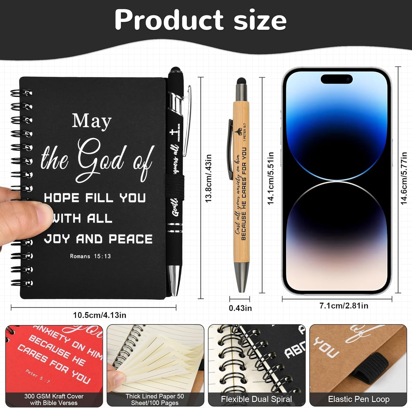 Christian Prayer Journal Spiral Notebooks Bulk with Pens - Small Notepads (4.13”x5.43”) - inspirational Gifts for Women men,Church Members & Bible Study Groups (30 sets multicolor)