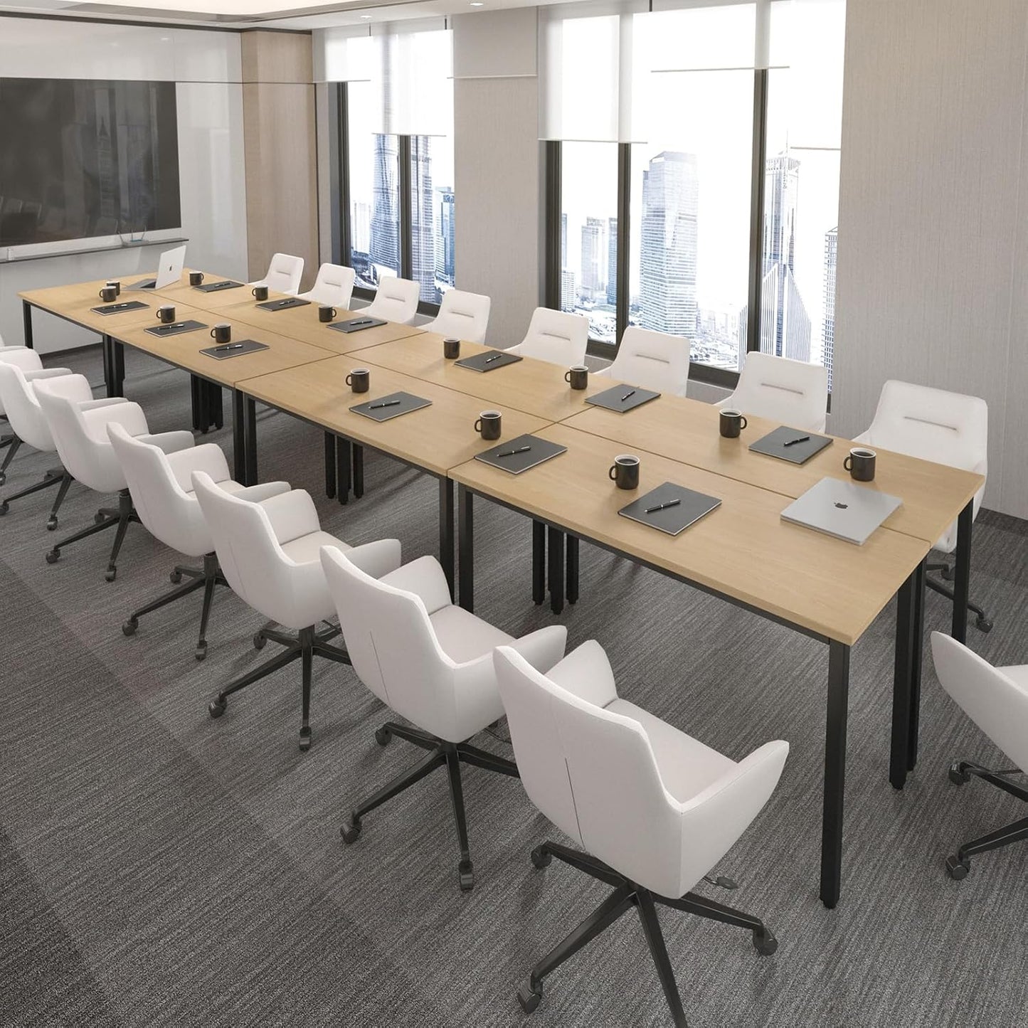 Bonzy Home Conference Tables 23ft Office Computer Desk for Meeting Room Classroom Writing Printer Podcast Table for 24 People, 10PCS 275.5"x47.2"x29.5", Natural