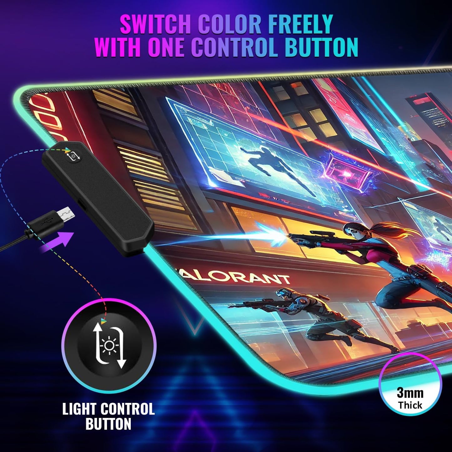 Gaming Mouse Pad - Desk Mat Gaming Mouse Pad , Medium Extra Large Extended Big Long Huge XL XXL and XXXL RGB LED Light Mousepad For a Computer , PC Mats Mousepads Neon F