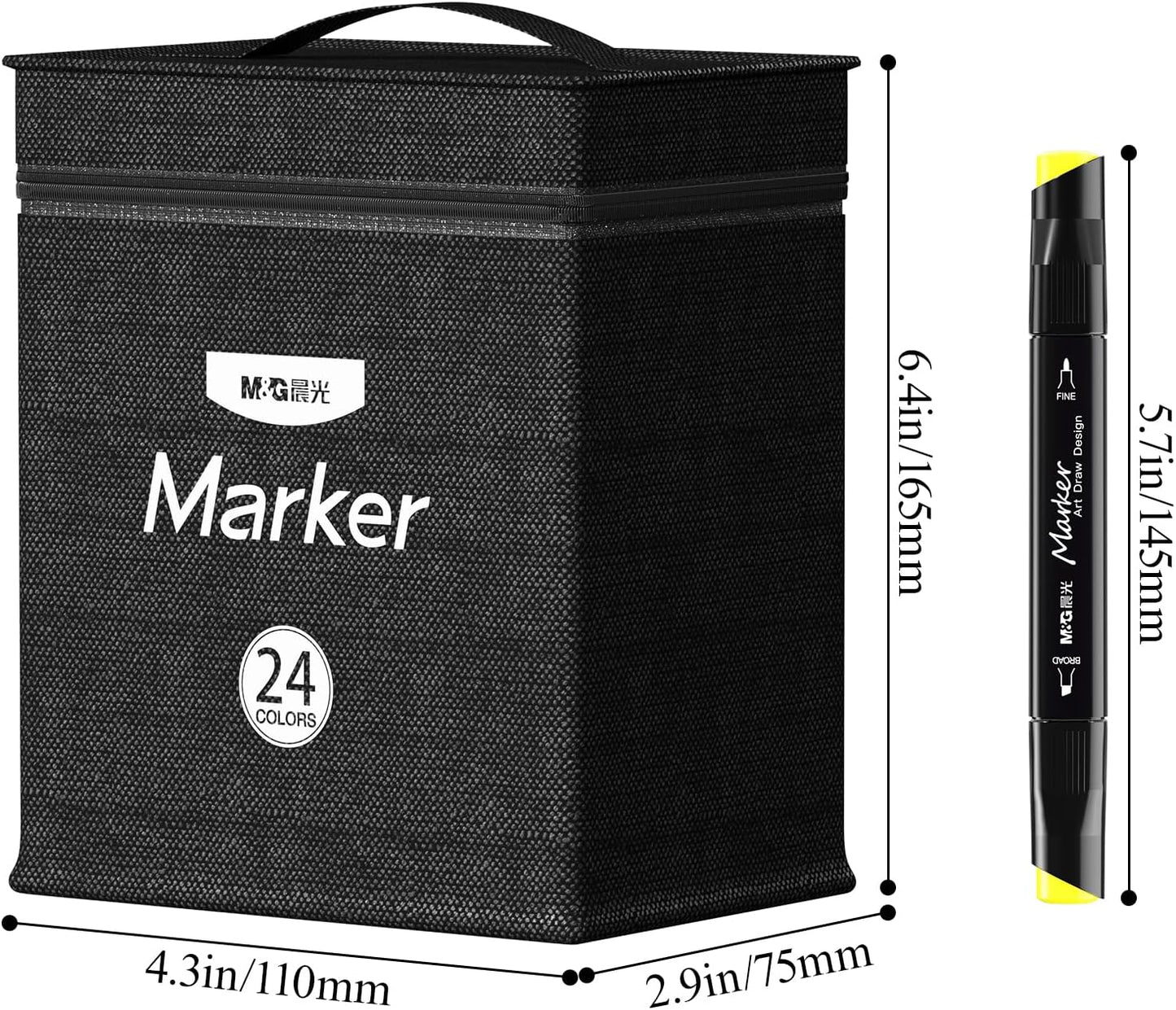 M&G 24 Colors Alcohol Based Dual Tip Permanent Art Markers Set, Sketch Markers for Adult Kid Coloring Book, Illustration Painting Card Making