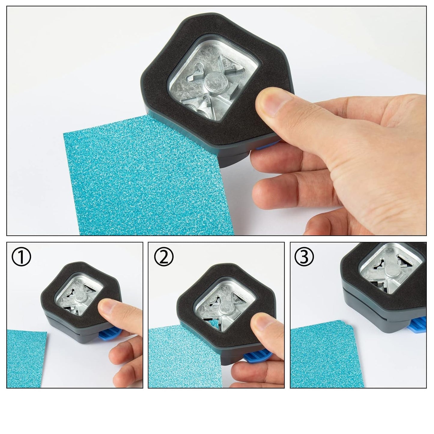 QIQQIKIN Corner Cutter 3 in 1 (R5+10MM+Scallop) Edge Rounder Punch, Paper Corner Punches for Paper Crafts, Picture Photo Clipper Laminating Scrapbook Chomper Business Card Making Junk Journal Supplies