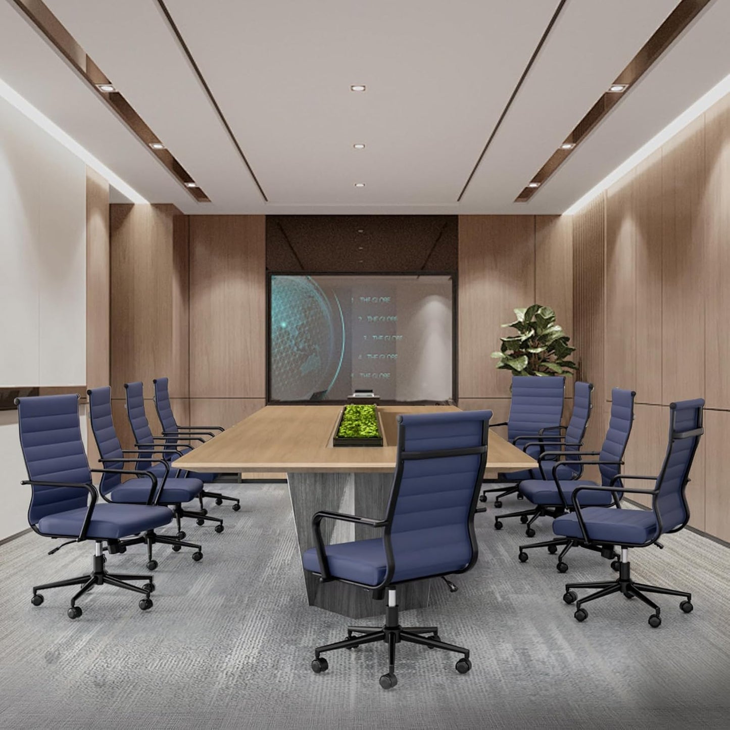 Okeysen Office Desk Chair Conference Room Chairs Modern Ergonomic Executive Swivel Chair Adjustable Height PU Leather Home Desk Chairs with Armrests Comfy Computer Task Chairs with Wheels (Navy Blue)