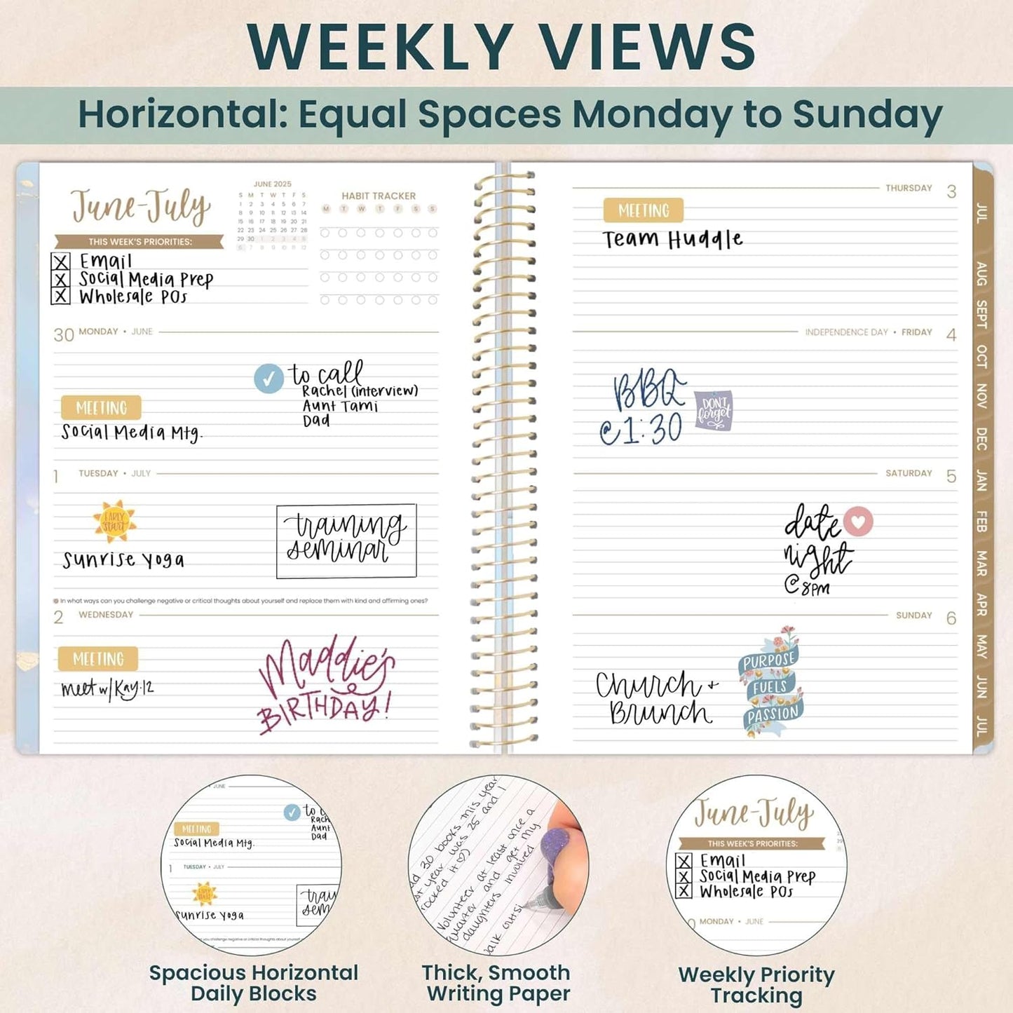 bloom daily planners 2025-2026 (8.5" x 11") Academic Year Day Planner (July 2025 - July 2026) - Weekly & Monthly Dated Agenda Organizer with Stickers & Tabs - Iridescent Opal