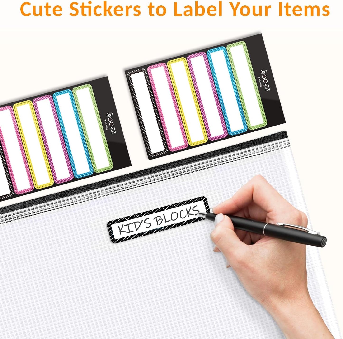 Sooez 36 Pack Mesh Zipper Pouch with Sticky Labels, A4 Mesh Bags Board Game Puzzles Organization Storage, Durable Letter Size File Folders Organizer Teacher School Classroom Office Supplies, Black