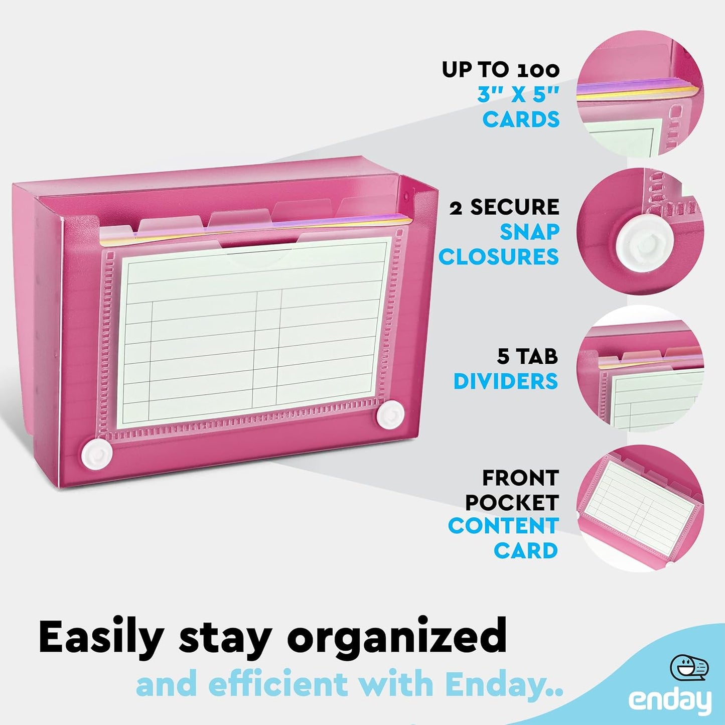 3" X 5" Index Card Case Holds 100 Cards Includes Business Card/Index Holder and 5 Tab Dividers Comes in Assorted Color – (Pack of 4) By (Emraw)