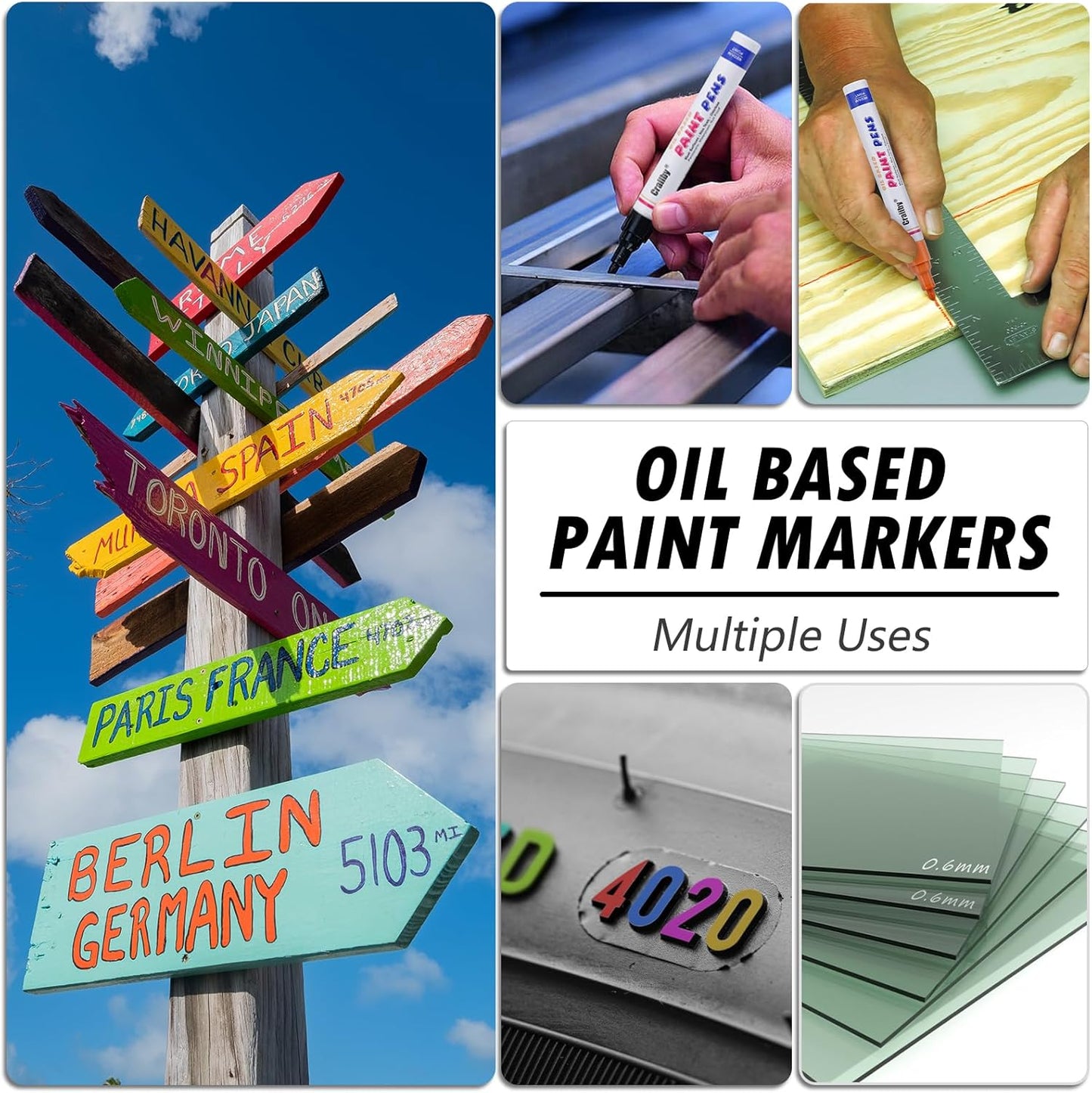 Red Paint Markers, 8 Pack Oil-Based Waterproof Quick Dry Permanent Paint Pen Set for Rocks Painting, Wood, Fabric, Plastic, Canvas, Glass, Mugs, Metal, Tire, Stone, DIY Craft