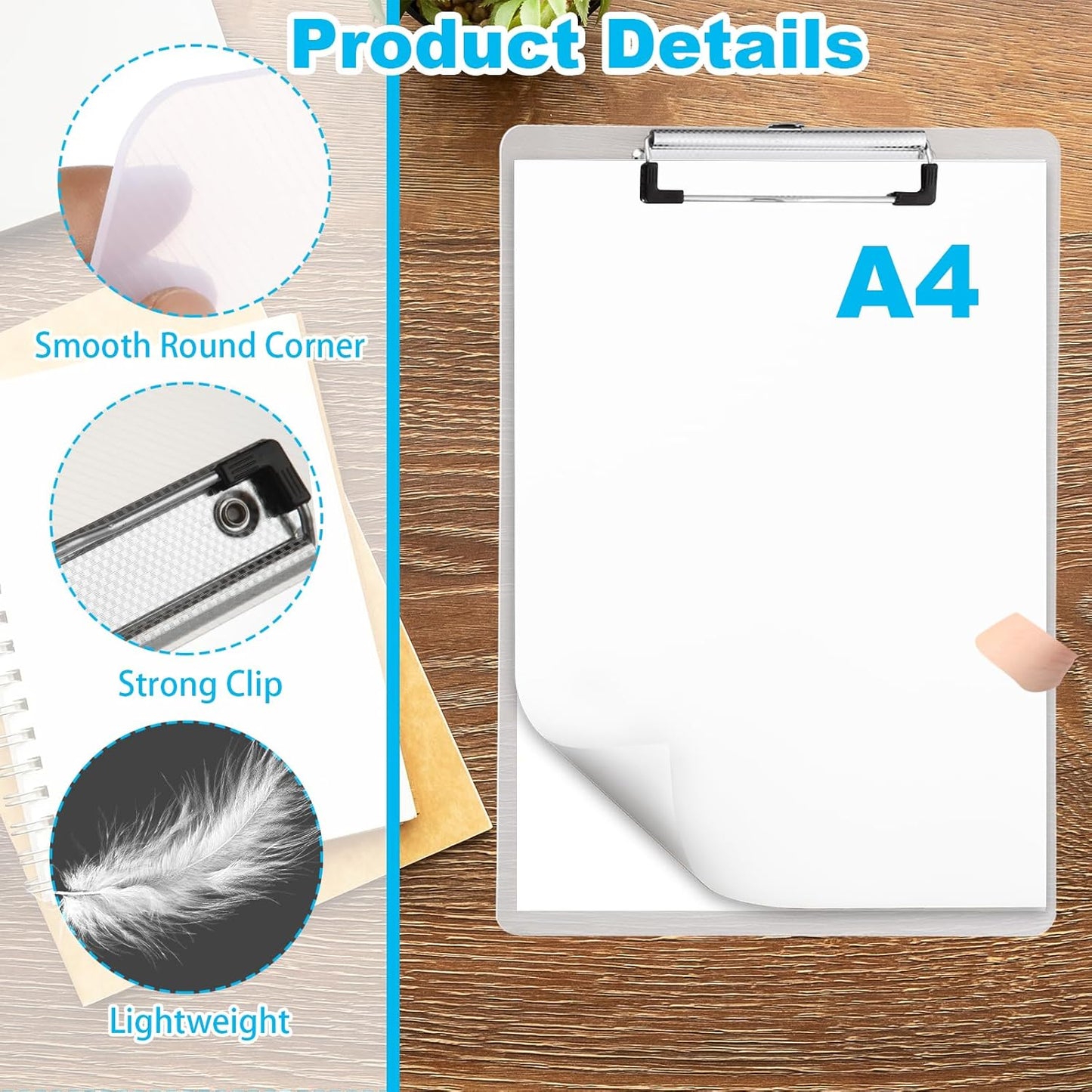 Plastic Clipboards Set of 12, 12.5" x 9" Clear Clipboard, Standard A4 Size Plastic Clipboard, with Low Profile Clip, Office Clipboards for Business, Office, School & Home Supply