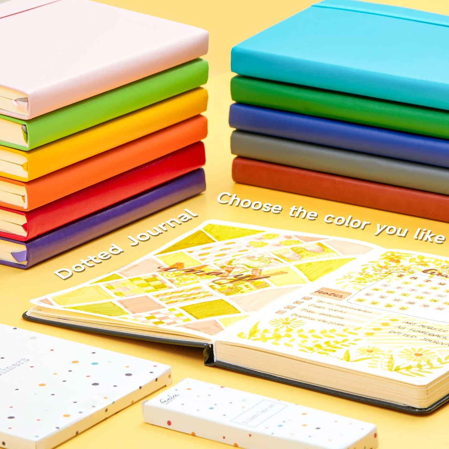 feela Dotted Journal Kit, Dot Grid Journal Hardcover Planner Notebook Set For Beginners Women Girls Note Taking with Journaling Supplies Stencils Stickers Pens Accessories, A5, 224 Pages, Gray