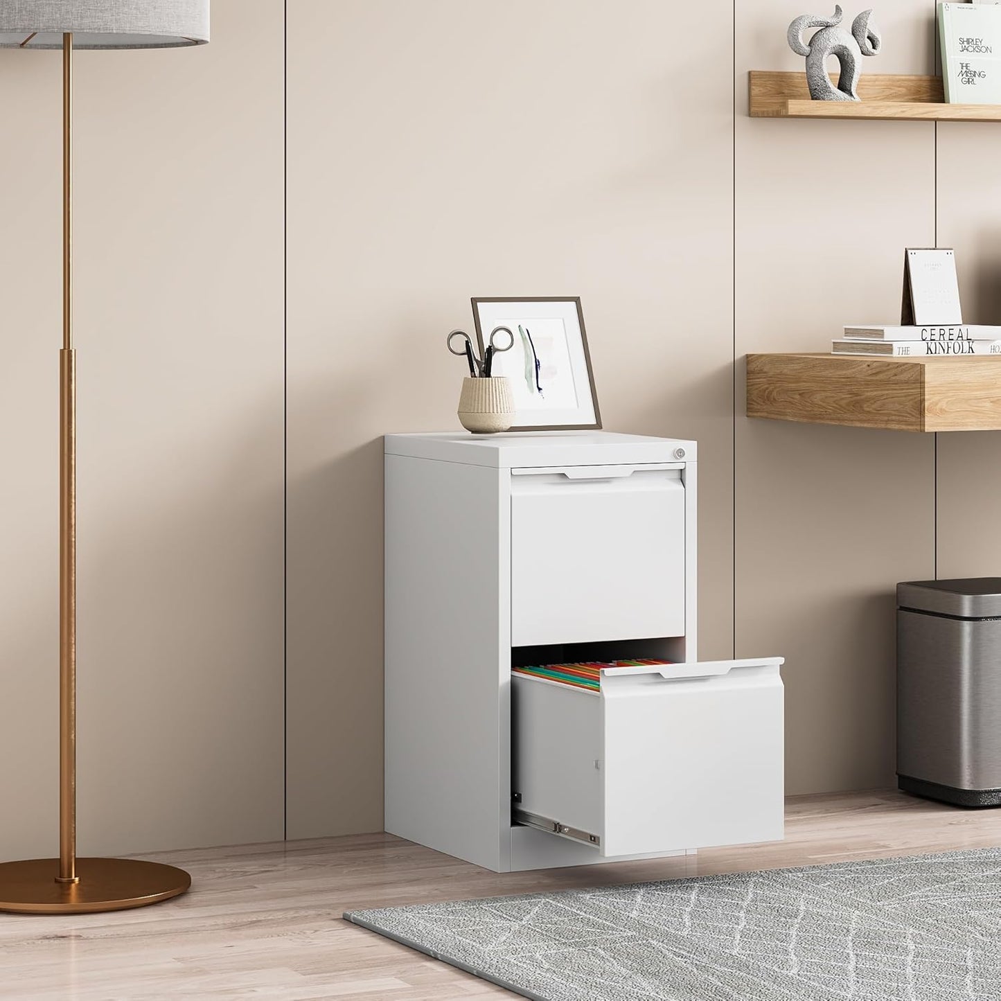 2 Drawer File Cabinet, Metal Vertical File Cabinets with Lock for Home Office, Locking File Cabinet Hanging Files for A4/ Legal/Letter, Assembly Required (White, 2 Drawer - 15" W)