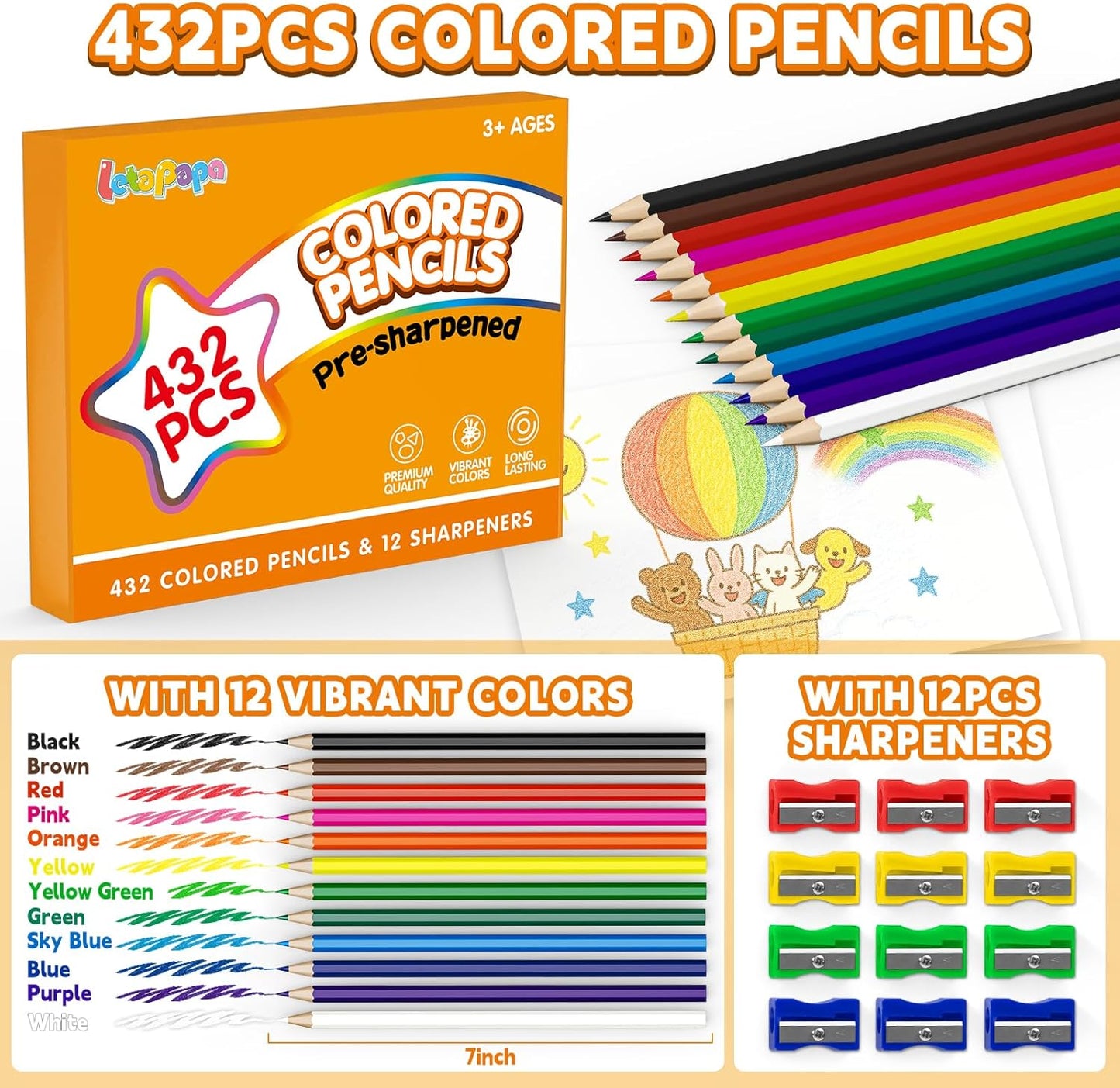 432 Count Colored Pencils Bulk, Colored Pencils for Kids, Pre-sharpened Color Pencils Set 12 Colors, Coloring Pencil Bulk for Teachers School Supplies, Back to School Classroom Prizes Gifts