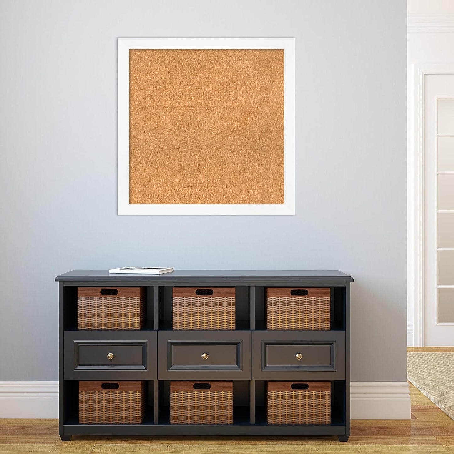 Amanti Art Natural Cork Board for Wall, 31x31 Vision Board with White Frame, Large Corkboard Office Decor for Home Organization, Modern Corkboard Pinboard to Display Items for Home Organization in