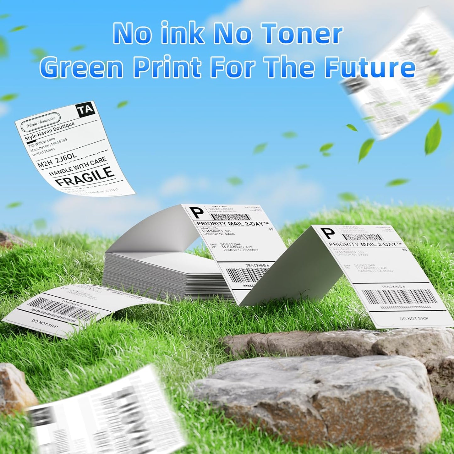 4x6 Thermal Labels, Pack of 100 4x6 Fold Thermal Labels - Compatible with JADENS, ASprink, Phomemo, Rollo, Zebra, Omezizy and Other Thermal Printers