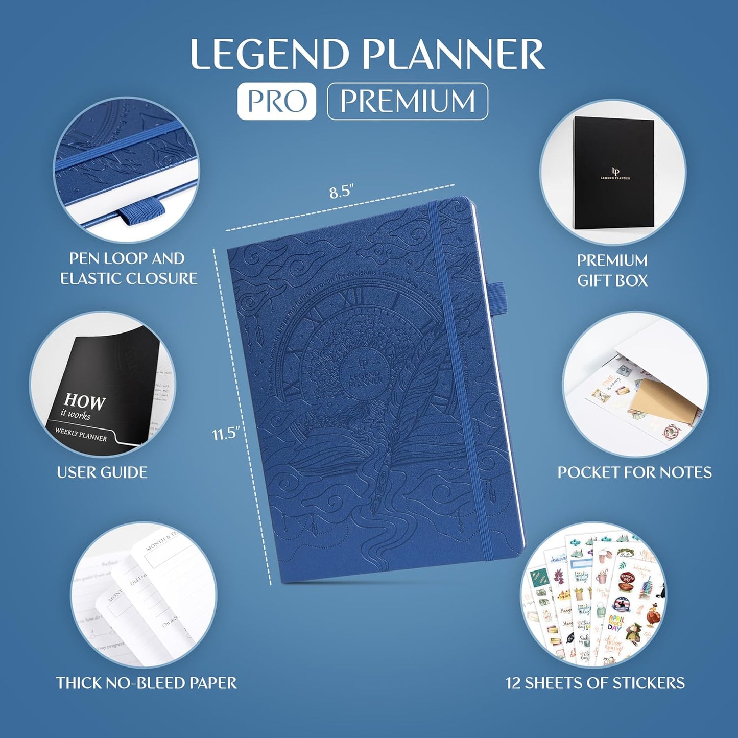 Legend Planner PRO Premium – Large Undated Weekly, Monthly & Budget Planner with Habit Tracker – Life Organizer for Time & Task Management, Goal Setting & Productivity – A4 Size (MysticBlue, NewCover)