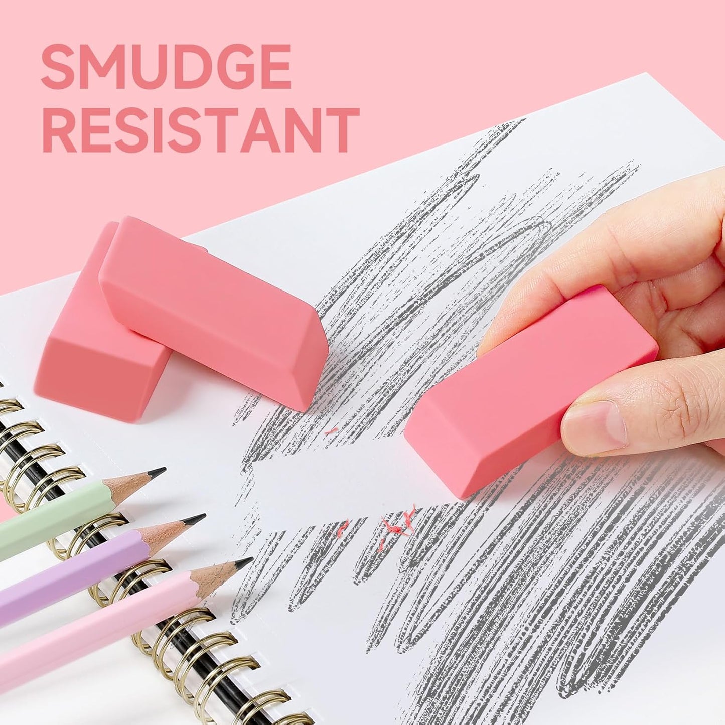 144 Pack Pink Erasers Bulk, Large Pencil Erasers for School, Classroom, Teacher, Homeschool, and Office Supplies