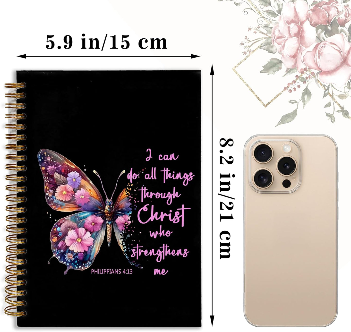 Bible Notebook, A5 Spiral Christian Journal with Floral Pink Butterfly Notebook, Bible Verse-God Says You Are, Inspirational Notebooks for Women, Bible Study, Gift for Birthday Christmas