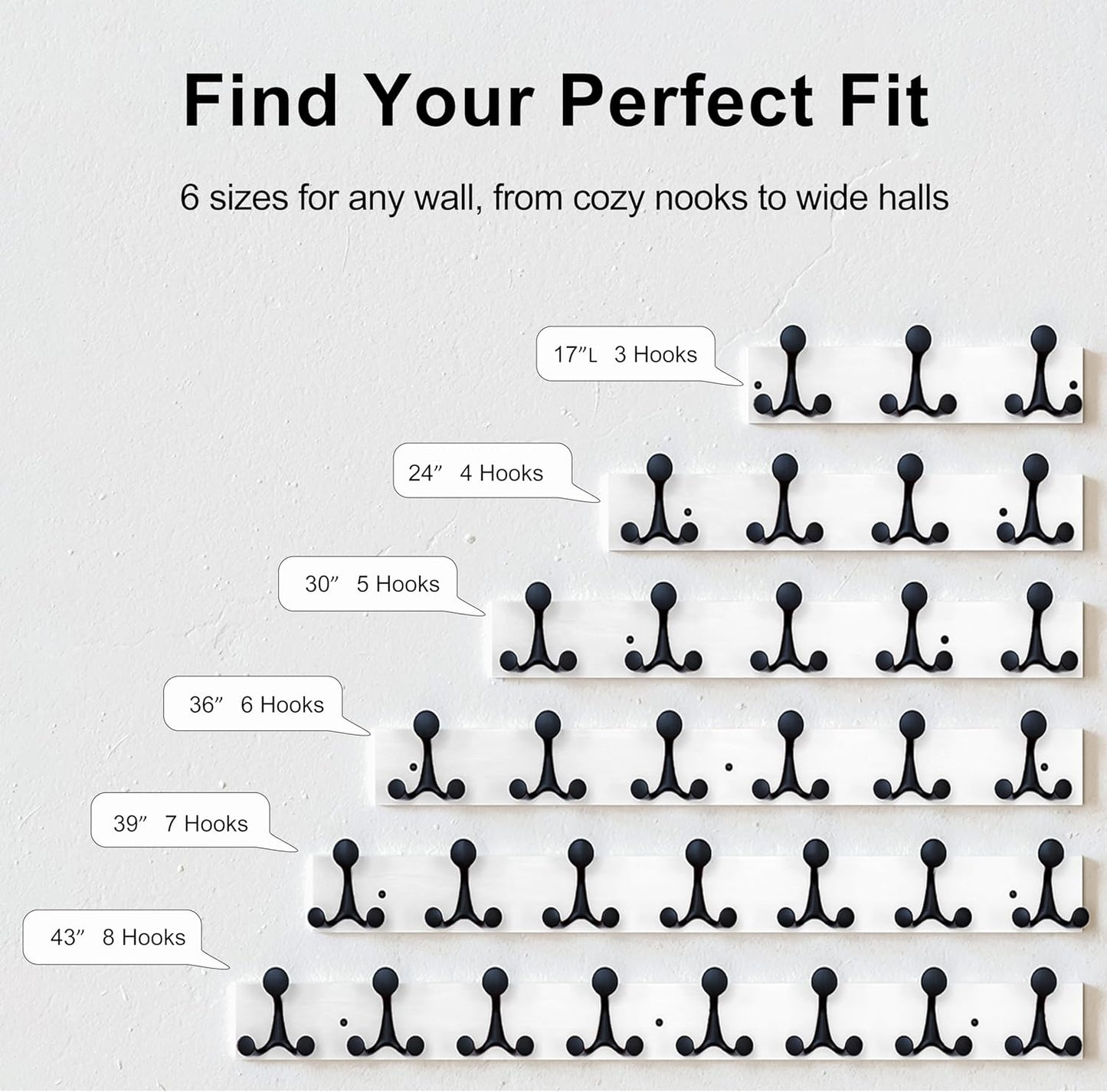 SKOLOO 36-Inch White Wood Coat Rack Wall Mount with 6 Triple Hooks - Ideal for Family Entrances, Classrooms, and Pet Supplies Storage - Perfect Coat Hooks for Wall