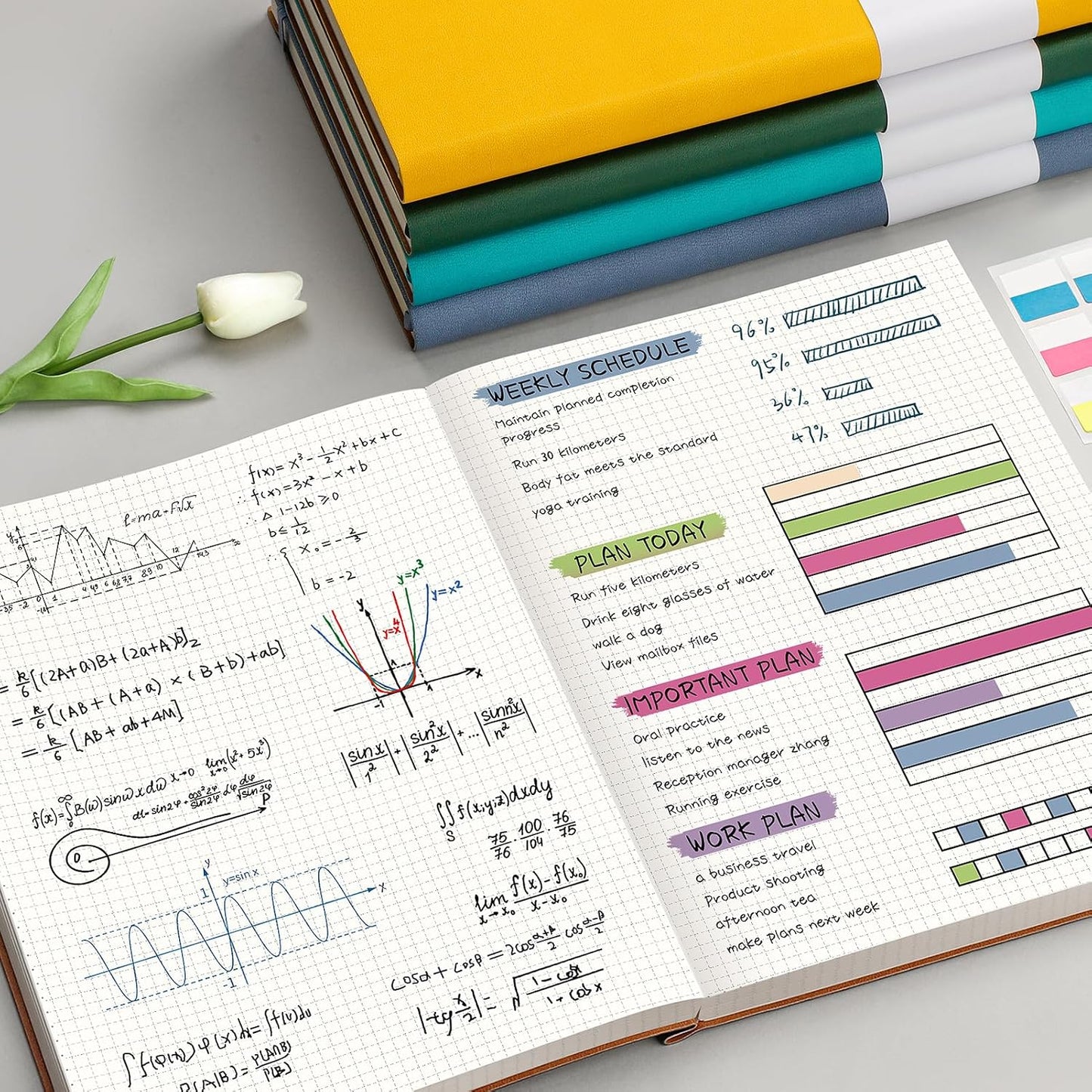 AHGXG Graph Paper Notebook - Grid Paper Notebook Large A4 8.5''×11'', 320 Pages Thick Journal, 100gsm Thick Graph Paper, Leather Softcover, Inner Pocket - Cyan