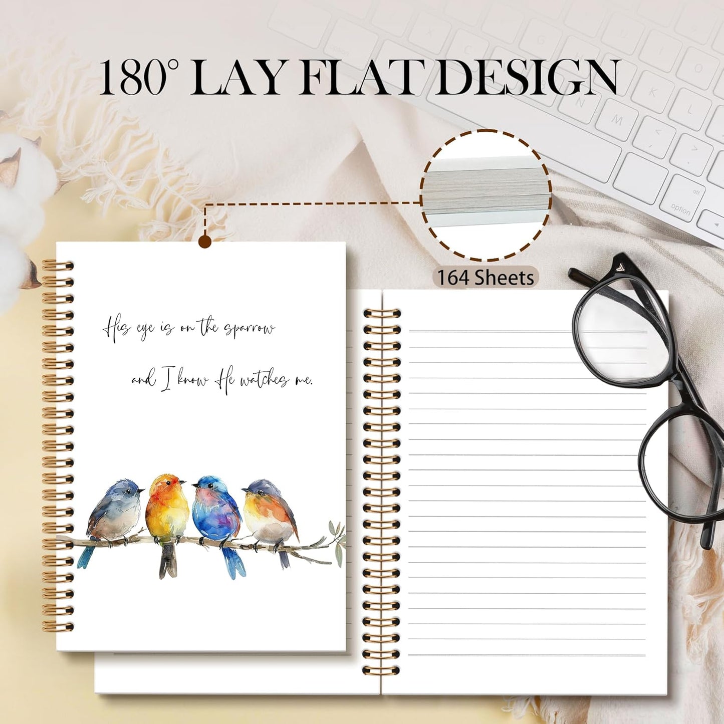 Christian Bird Sparrow Notebook Journal, Rustic Spring Bird Spiral Notebook, Sparrow Watching Notebooks Gifts for Birds Lovers Women Men, Birds Themed School Office Supplies, 6x8.2In