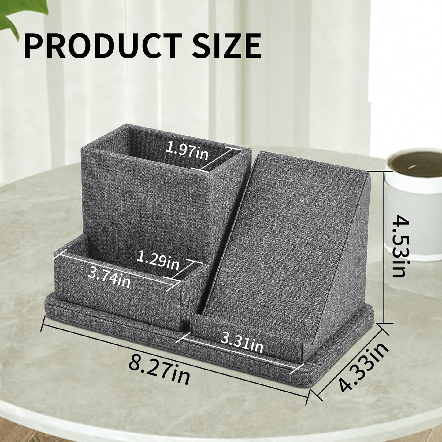 Multi-Function Pen/Pencil Holder-Linen Leathe Excellent Cell Phone Touch Screen Solution Holde-Business Card Holder/Sticky Note Tray,Desk Organizer for Office Supplies,Desktop Caddy,Grey