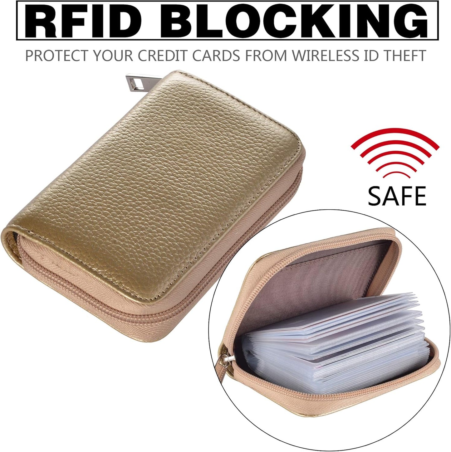 Easyoulife Genuine Leather Credit Card Holder Zipper Wallet With 26 Card Slots