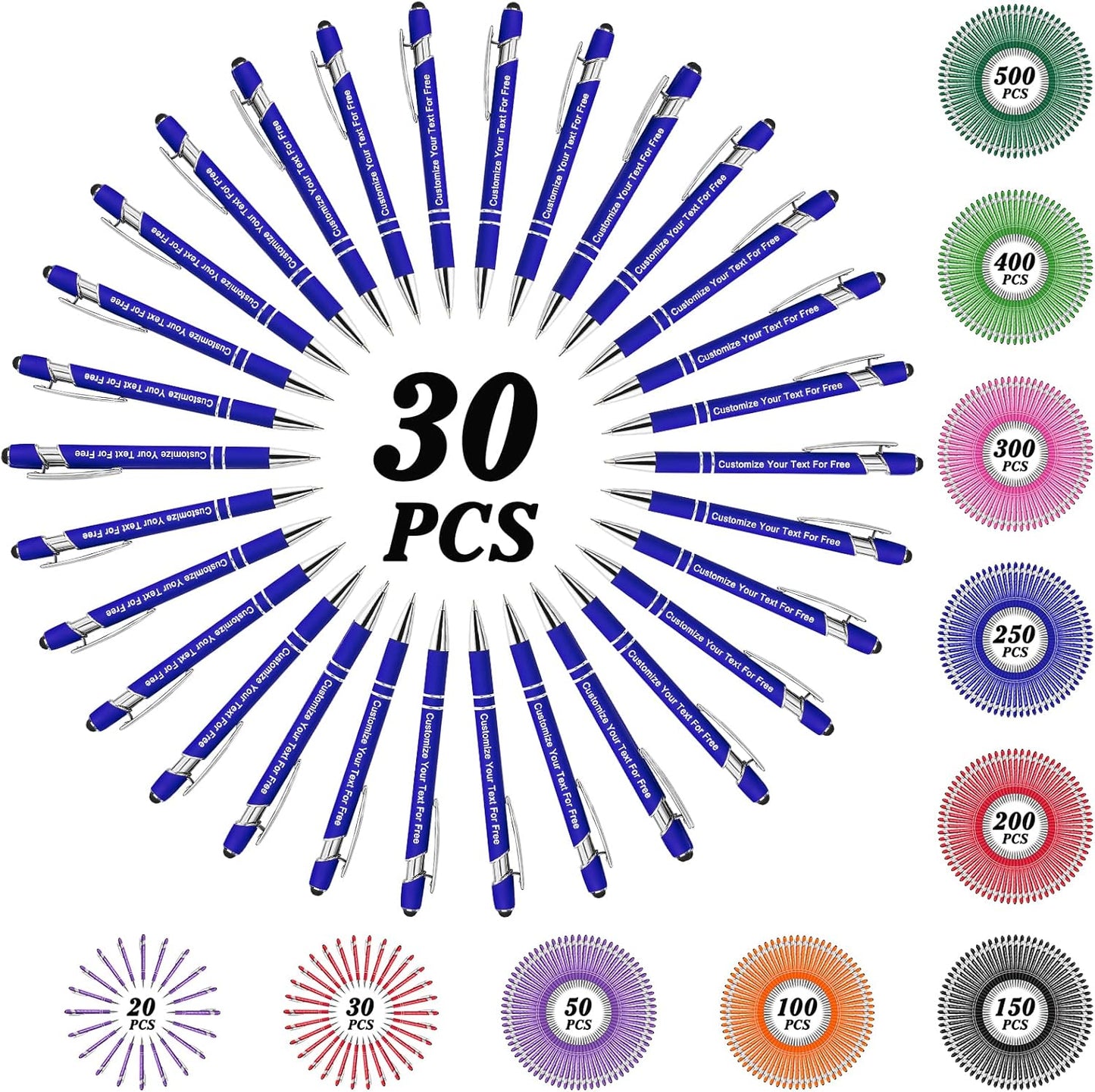 Max 500 Pcs Personalized Pens Bulk, Custom Pens with Free Engraving, Customized Stylus Tip Ballpoint Pen with Your Name Massage Text for School Office Business Graduation Anniversaries-30 Packs