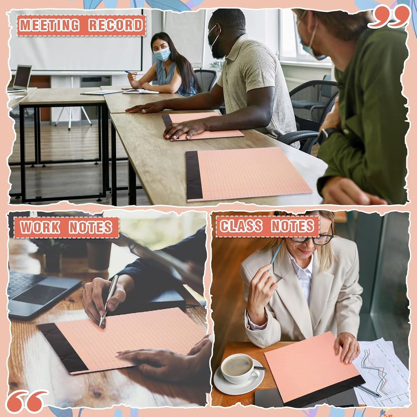 Lincia 6 Pcs 11" x 9.5" Legal Pads College Ruled Notepad Landscape Notebook Horizontal Lined Notebook 80 Gsm Assorted Colors Paper Pastel Writing Pads for School Office, 40 Sheet (Gradient Orange)