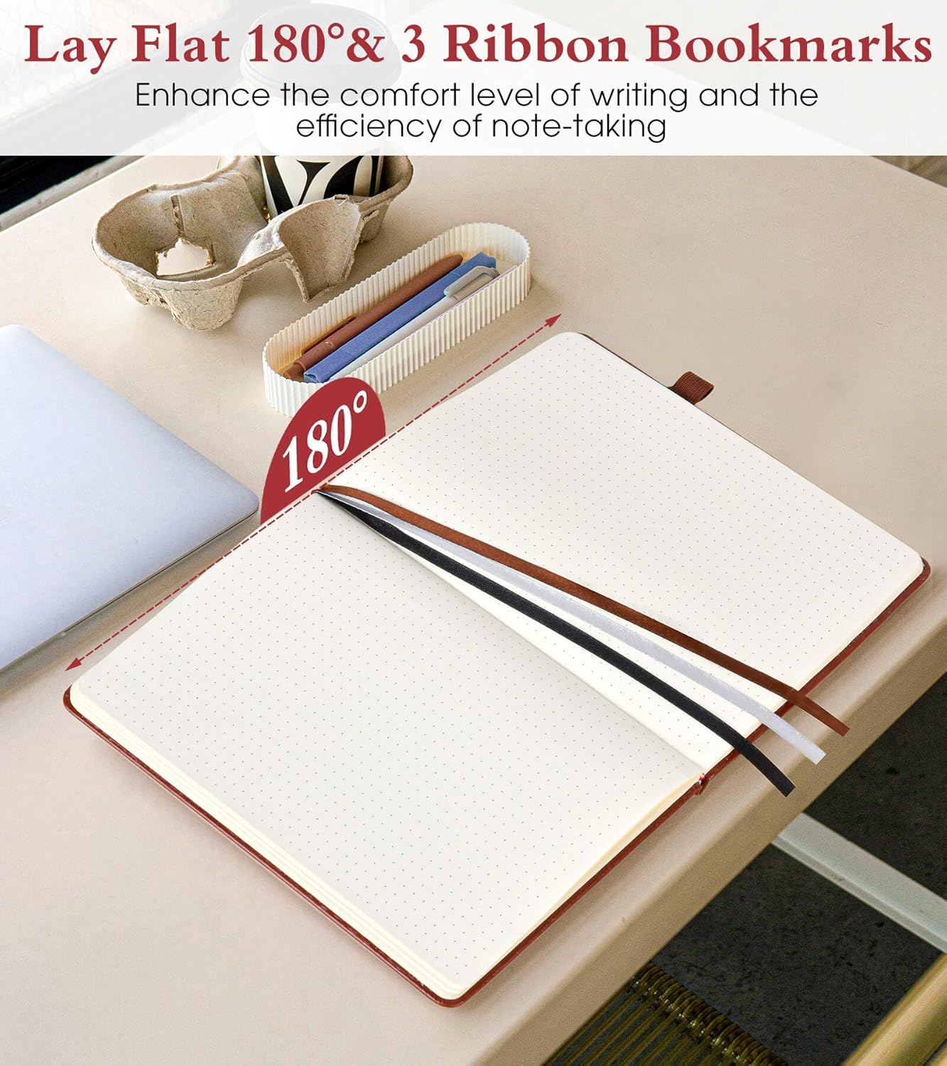 Dotted Journal Notebook for Women Men, 160 Pages Dot Grid Paper,Inner Pocket, A5 Hardcover Vintage Leather Notebooks for School, Work, Travel, Note Taking，Bullet Journaling 5.8"x8.5" (Brown)