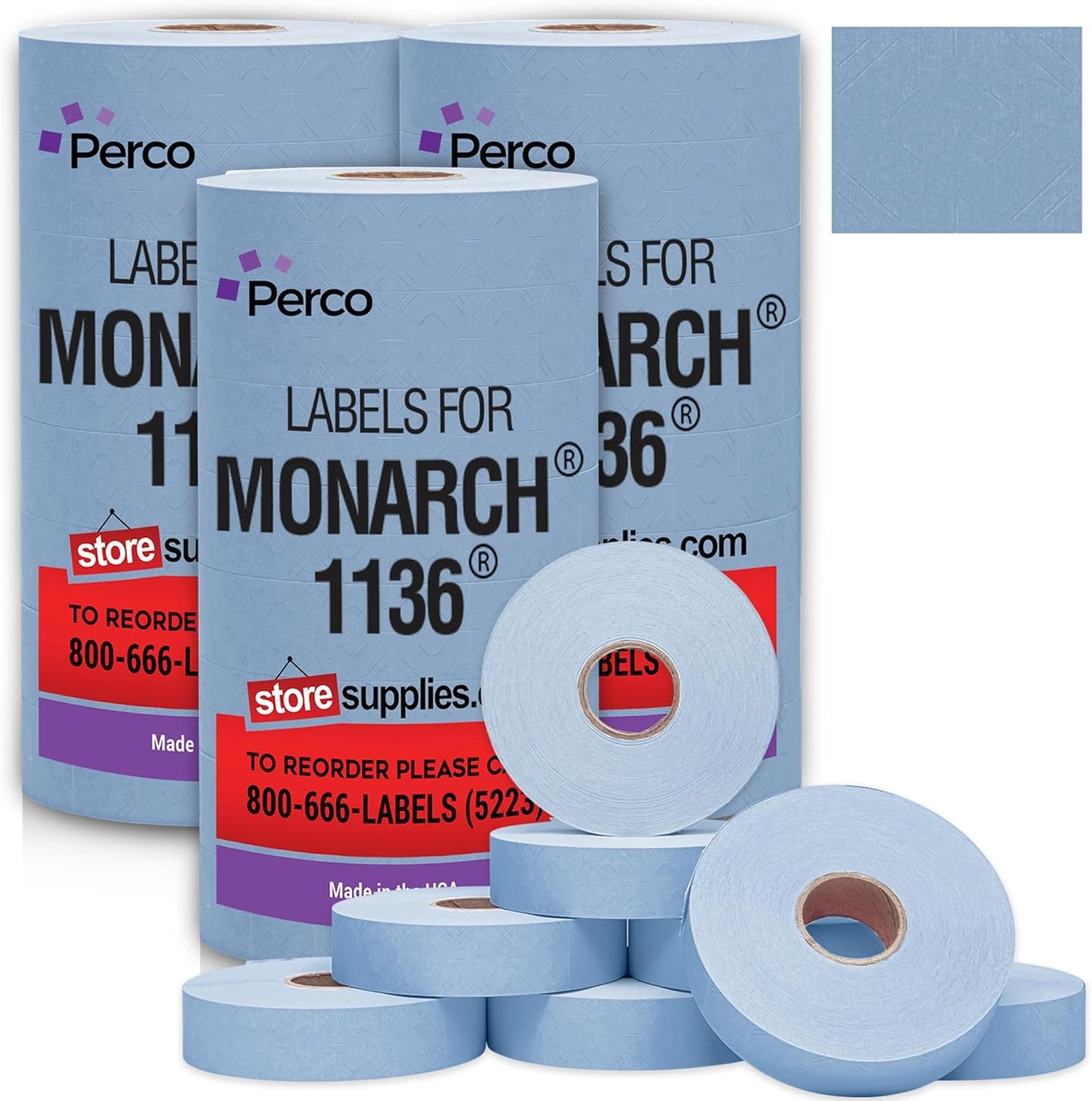 Blue Pricing Labels for Monarch 1136 Price Gun – 3 Sleeves, 24 Rolls Value Pack - 42,000 Price Marking Labels – with Ink Rolls Included