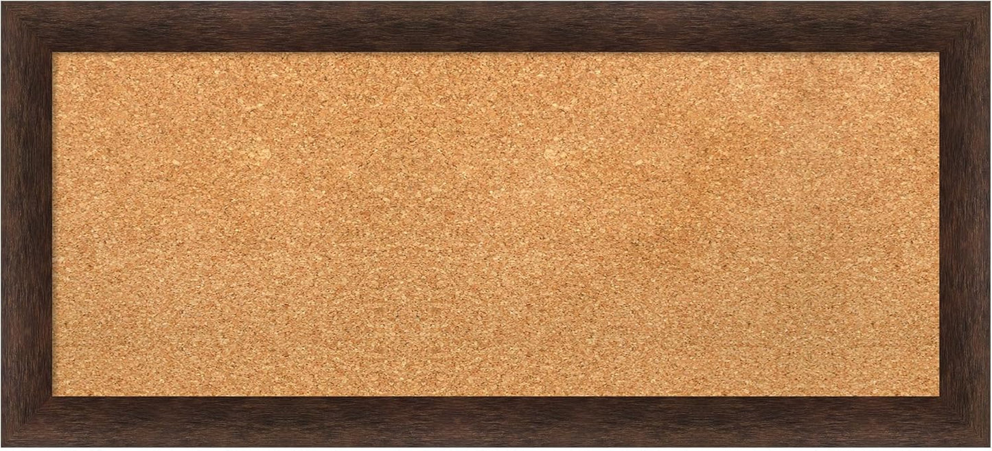 Amanti Art Natural Cork Board for Wall, 15x33 Vision Board with Brown Wood Frame, Medium Corkboard Office Decor for Home Organization, Casual Corkboard Pinboard to display items for home organization
