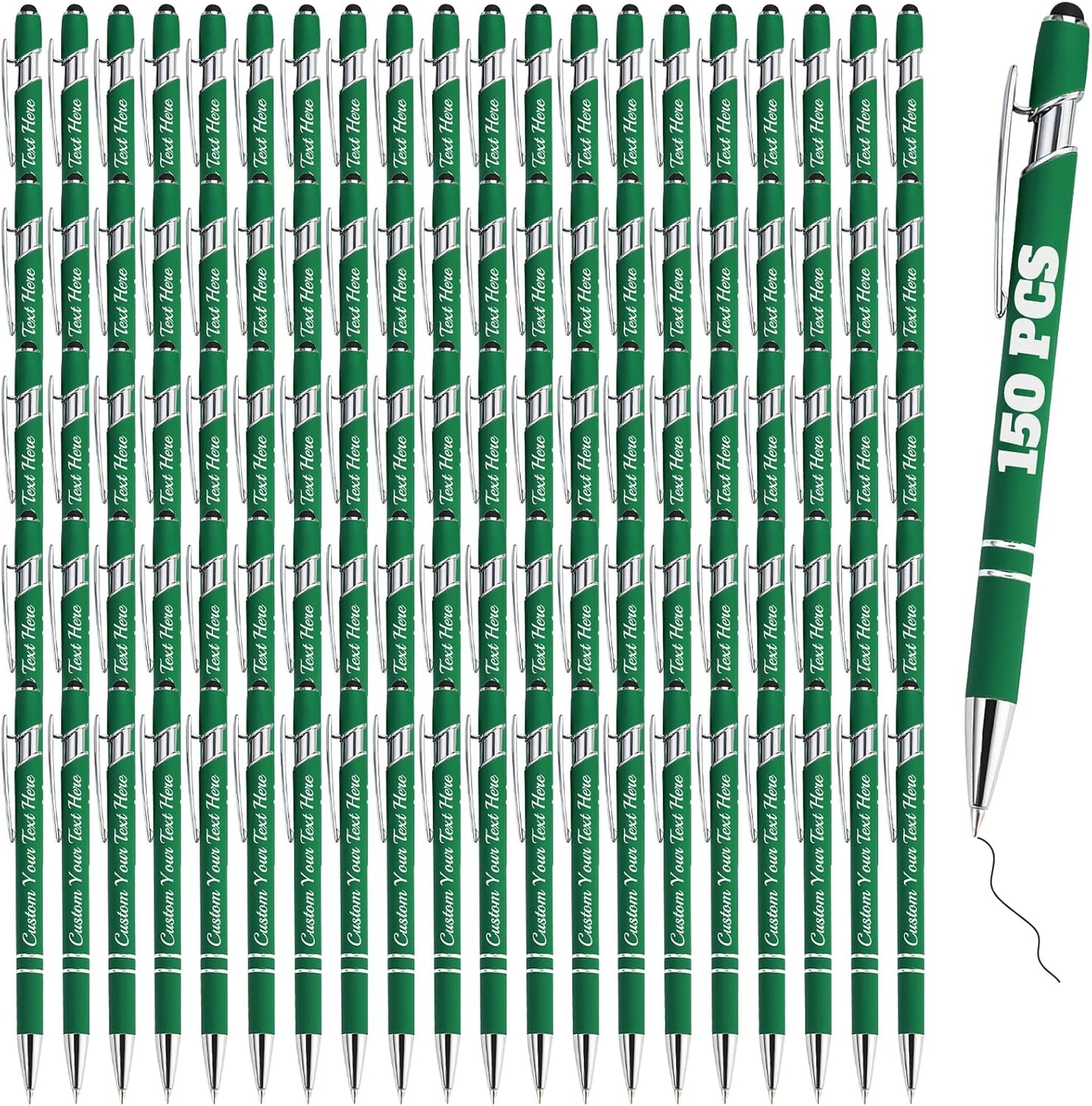 Personalized Pens Bulk 150 with Name Custom Engraving Ballpoint Pens with Stylus Tip Customized Smooth Writing Pens Personalized Gifts for Anniversary Birthday or Graduation(Dark Green,Black Ink)