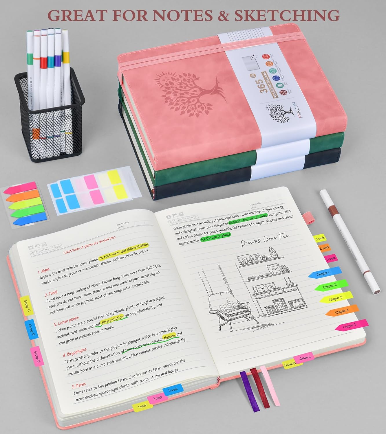 A5 Lined Journal Notebook - 365 Page Leather Journals for Writing Women & Men，Hardcover Notebook with 100Gsm Thick Pages，Daily Diary for Travel, Work，School，Note Taking，College Ruled (5.9" x 8.5")